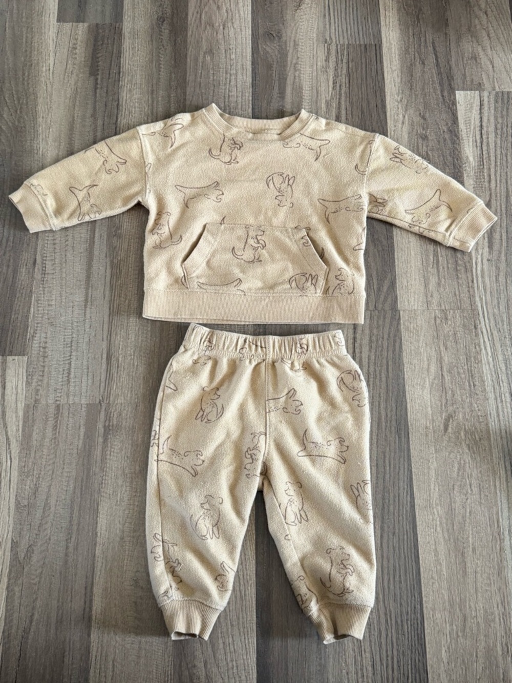 Carter’s Beige Kids Two-Piece Sweatshirt & Joggers with Animal Line Sketches - Picture 1 of 3